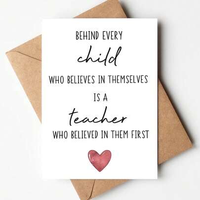 1pc Heartfelt Teacher Card With Envelope, Teacher Appreciation, Thank You Card, Teacher's Day, End Of Term, New Term