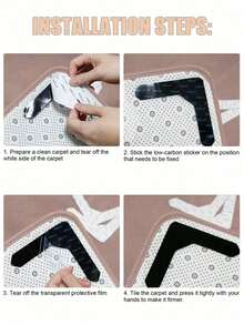 8pcs/4pcs Carpet Tape, PU Washable Non-Slip Reusable Carpet Grippers - Black - View 4