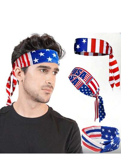 American Flag Independence Day Hairbands Men's Sports Stretch Headbands Women's Fashion Cross Wide Headbands Sweat Absorbing Hair Accessories