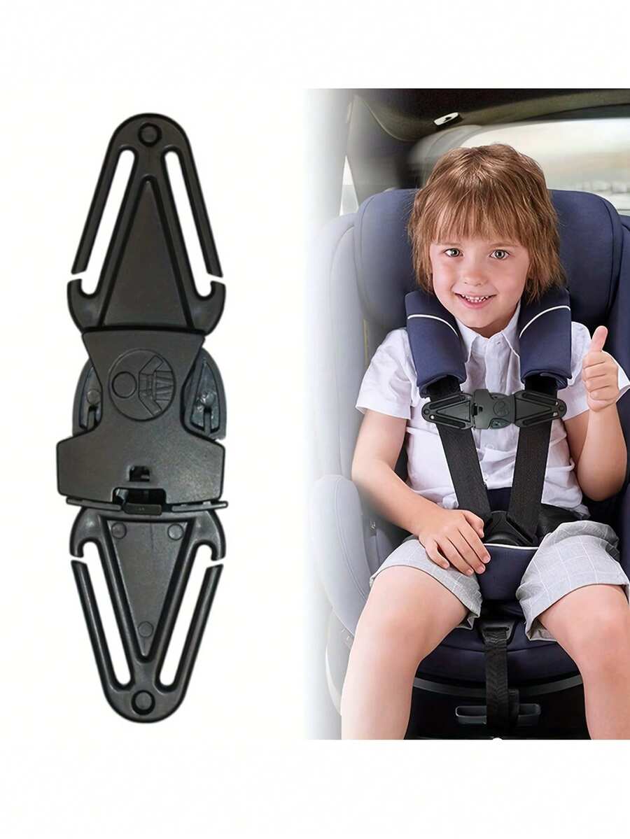 1pc Car Child Seat Belt Shoulder Strap Positioner Adjuster Baby Stroller Chest Buckle Lock - Black - View 1