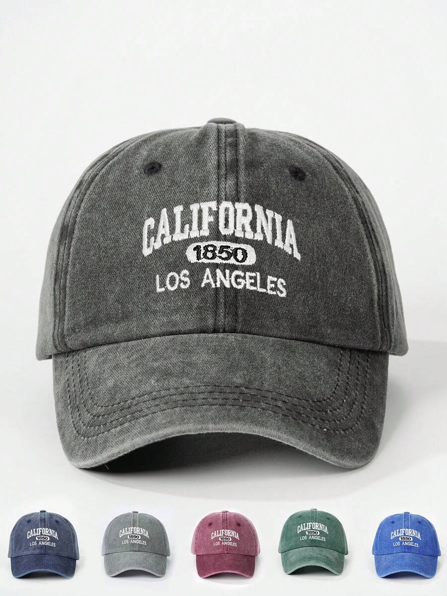 1顶绣有“加州”字样的水洗棒球帽，可调节户外防晒休闲帽，适合男孩，春季、秋季旅行、海滩，Y2K风格 - 棒球帽 - 查看 1