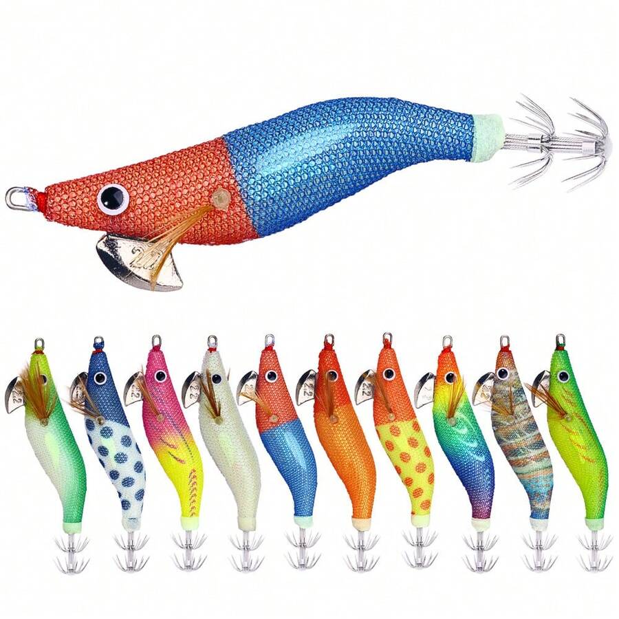 HENGJIA 1pc 2.2# Luminous Squid Jigging Hook Rattle Shrimp Jigs Lure Eging Cuttlefish Octopus Hard Bait Sea Fishing Lures - Multicolor - View 1