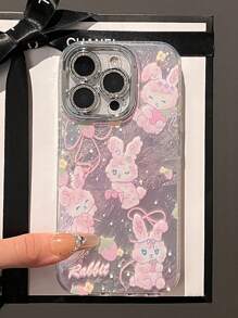 Premium Cute Strawberry Rabbit Camera Full Cover Soft Silicone Phone Case Compatible With IPhone 16 Pro Max/IPhone 15 Pro/14 Plus/13/12 PM/11