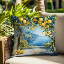 1 buc. Husă de pernă cu model de lămâie și ocean de vară, material fleece coral imprimat pe o singură față, husă de pernă decorativă 45*45cm/18*18inch, potrivită pentru canapea modernă minimalistă, sufragerie, cadou