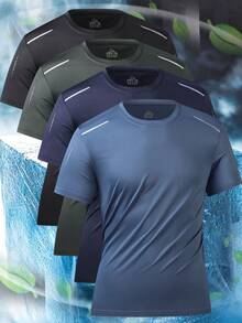 1pc Oversized Short Sleeve T-Shirt, Lightweight, Loose, Casual, Half Sleeve, Cooling Quick-Dry Outdoor Sports Running Fitness Crew Neck Moisture-Wicking Top, Summer - Baby Blue - View 1