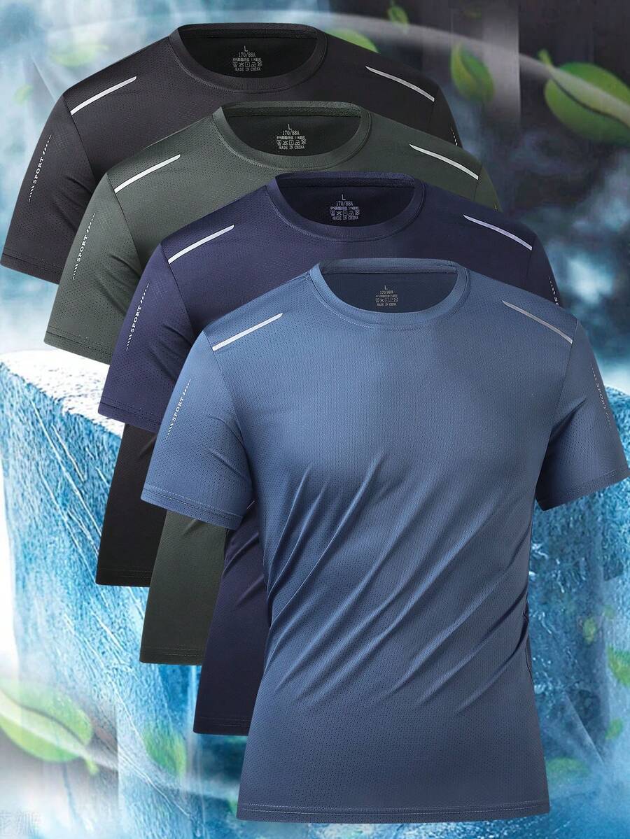 1pc Oversized Short Sleeve T-Shirt, Lightweight, Loose, Casual, Half Sleeve, Cooling Quick-Dry Outdoor Sports Running Fitness Crew Neck Moisture-Wicking Top, Summer - Baby Blue - View 1