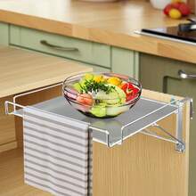 Foldable Cabinet Door-Mounted Prep Shelf, Wall-Mounted Kitchen Auxiliary Desk, Hanging Folding Storage Rack - Silver - View 1