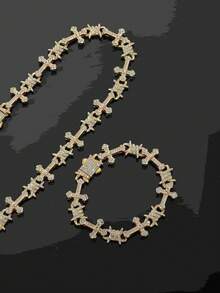 Collar de cadena de hip hop con colgante de cruz con estrella de strass de 13mm y pulsera a juego, unisex - Collar con punta de cruz - Ver 16