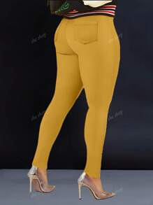 Pantalon pour femmes, couleur unie, taille élastique, design de poche, décontracté, adapté pour la vie quotidienne et les déplacements