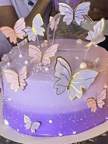 20pcs Purple & Pink Paper Butterfly Cake Toppers, Birthday Party Decorations - Multicolor - View 4