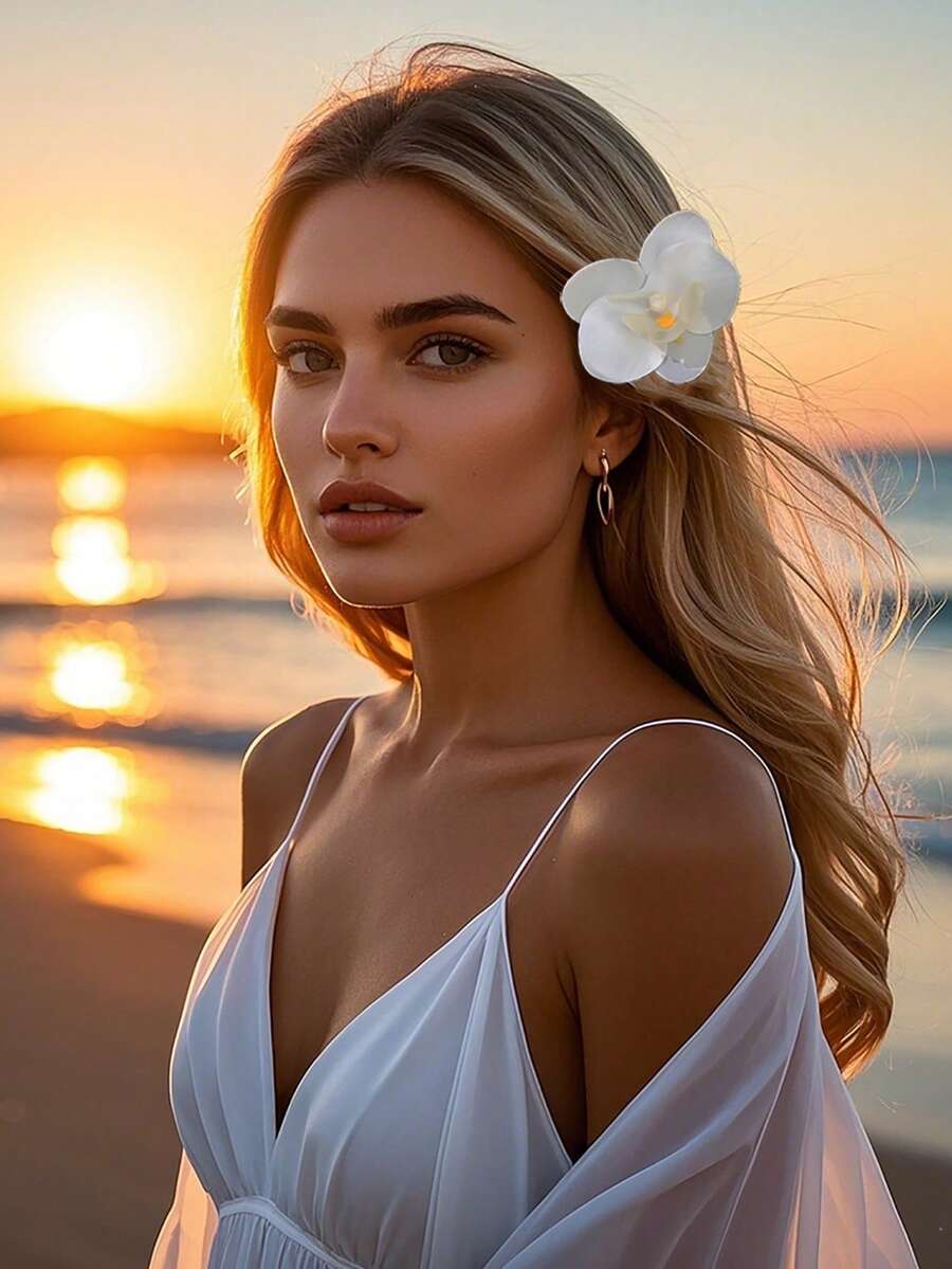 1 pieza Clip para el cabello con diseño de orquídea de flores artificiales, accesorio de cabello minimalista y lindo, pinzas para el cabello, pasadores de cabello, útiles escolares - Multicolor - Ver 1