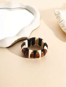 1 件时尚宽黑白弹性树脂手链，复古袖口珠宝礼物，适合女性、女孩 - 适合日常、派对、旅行佩戴