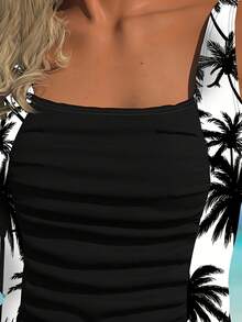 AguaCube Traje de baño tankini con estampado floral para mujer - Negro - Ver 5