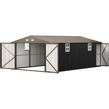 13x21x8 FT Heavy Duty Metal Garage Shed Extra Large Outdoor Storage Shed With Double Hinged Doors 4 Windows Carport For Car Truck Bike And Garden Equipment Dark Gray Modern Storage Building - 黑色 - 查看 8