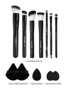 MAANGE 12 Pcs Makeup Tool Set With 7pcs Makeup Brush Set+5pcs Powder Puff Accessories,Blush Brush Foundation Brush Eyeshadow Brush Eyelash Brush Eyebrow Brush Lip Brush Contour Brush Loose Powder Brush Concealer Brush Makeup Tools,Brush Set,Makeup Brush Kit,Make Up Brush Set,Make Up Set Complete,Makeup Brush Set,Complete Makeup Kit,Brush Kit,Brushes Makeup Set,Makeup Gift Set,Set,Giveaways,Professional Makeup Brushes,Complete Makeup Set - Black - View 4