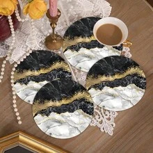 1 件/2 件/4 件，15.35 英寸/39 厘米/39*39 大理石纹圆形硅胶杯垫，奢华金箔画纹理，适用于厨房、餐厅、餐桌、茶几和吧台，可清洗和重复使用，用于餐具和杯子干燥