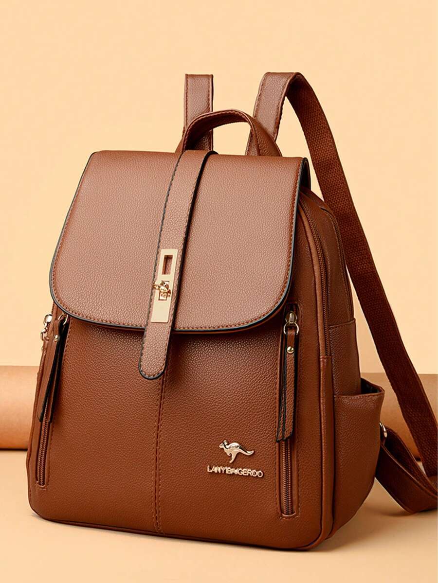 女士背包高品质荔枝皮单肩包设计师多功能女士旅行奢华背包 Mochilas 2025 Sac - 棕色 - 查看 1