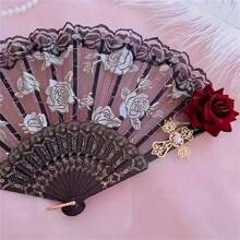 Elegant Vintage Spanish Lace Fans With Rose And Lace Design - Ideal For Women's Gatherings, Weddings And Gifts, Suitable For Halloween, Valentine's Day Summer Cooling,Beach,Travel
