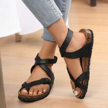 Women's Adjustable Buckle Non-Slip Sandals,Comfortable Arch Support Strap Cork Insole Slippers - màu đen - Xem 6
