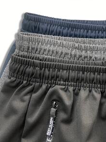 3PCS Men Drawstring Waist Solid Sweatpants Long Sweat Pants Plain Black Gym Basic Spring - Multicolor - View 4