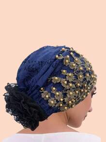 1pc Plum Blossom Embroidery Beaded Skullcap, Suitable For Everyday Wear