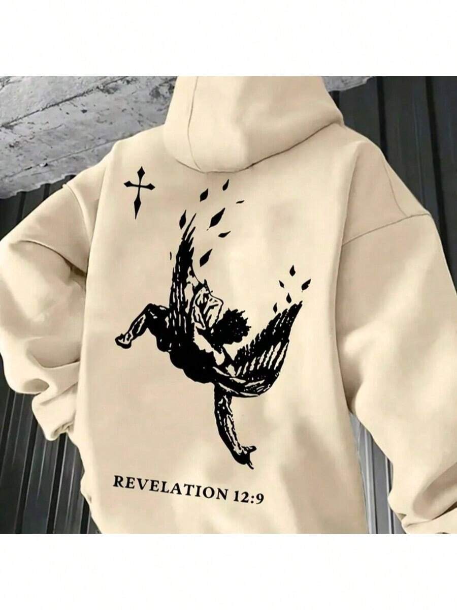 Men's Falling Angel Casual Flannel Sweatshirt With Pocket And Revelation Cap