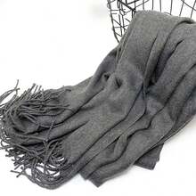 230g Plain Polyester Pashmina Scarf With Fringes Gifts Hot - Màu xám đen - Xem 2