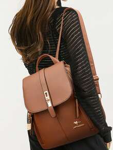 女士背包高品质荔枝皮单肩包设计师多功能女士旅行奢华背包 Mochilas 2025 Sac - 棕色 - 查看 8