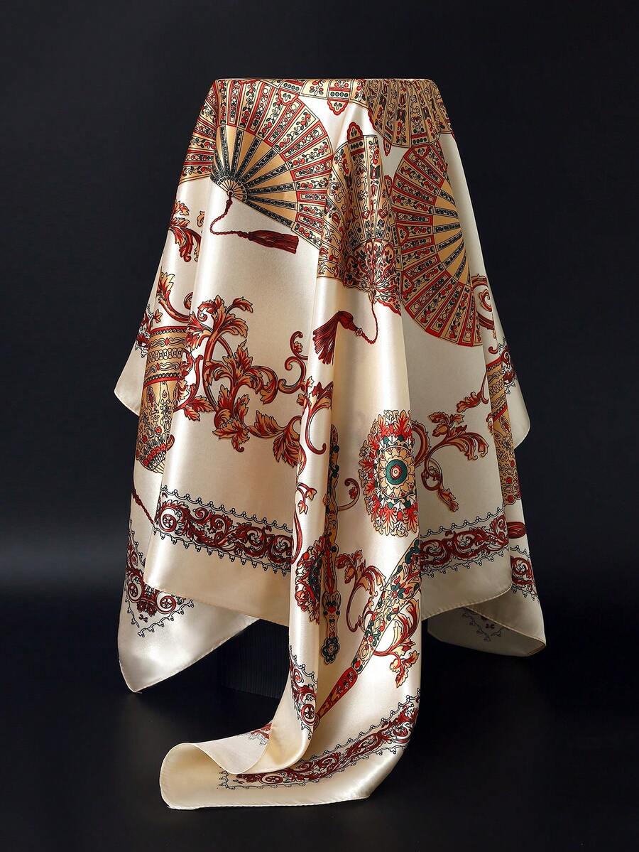 1 90cm Vintage Paisley Printed Headscarf, New Fashionable Square Scarf - Multicolor - View 1