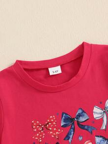 Kids Toddler Girl 4th Of July Patriotic T-Shirt Infant Girls Bow Print Tops Crew Neck Short Sleeve Casual Summer Tops For Girls - Red - View 8
