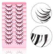 10 Pairs Clear Natural Simplified Cross Eyelashes, Korean Style - Black - View 8