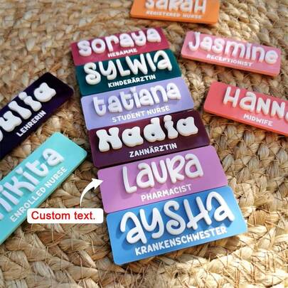 Custom Personalised Name Badges Name Badges Educators Nursing Doctors Teachers Dentists Midwives Trainees Cafes Restaurants, Customize Work Name Badges, Work Name Badges, Personalized Name Badges, Acrylic Name Badges, Gifts For Nurses, Gifts For Teachers., Engraved, Stainless, Colorful, Cute, Adorable, Funny, Kawaii, College Students, University Students, Freshman, Sophomore, Underclassmen, Apparel Accessories, Chic Autumn, Boyfriend, Girlfriend, Family, Friends, New Year Glamour