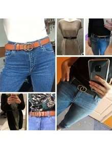Cinturón Elegante Para Mujer Joven Moda Dos Círculos Hebilla