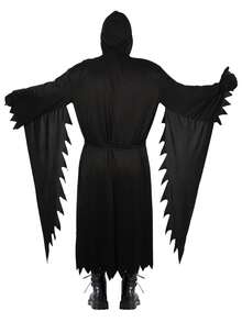 成人死神服装，适合万圣节、尖叫派对、复活节舞会、恐怖表演、男女通用连体衣 - 黑色 - 查看 3
