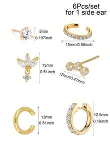 6Pcs/Set Earrings Set For Women Zirconia Ear Cuff Hoop Earring Small Stud Earrings, Cartilage Earrings, Women Party Jewelry Accessories