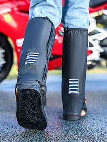 黑色鞋套，运动时尚设计，加厚防水雨鞋套，适合户外摩托车骑行，高帮雨靴防滑鞋套，也适用于钓鱼、休闲、徒步旅行等场合，防水高帮鞋套，可重复使用且易于清洁，可折叠便携，夏季降温，沙滩，旅行保暖，闺蜜节、宠物派对、嘉年华等场合皆宜。