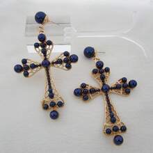 1pair Bohemian Pearl & Hollow Metal Cross Pendant Earrings - 8 - View 8