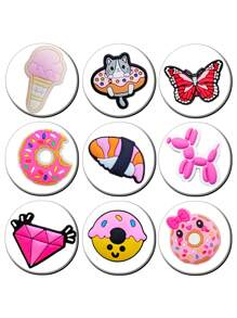 16-23-33-53-61 pièces Série d'emballage plat mélangé rose, baleine, dessert, licorne, chat, papillon, étoile de mer, articles de papeterie, lavable détachable, accessoires de mode pointus, illuminent chaque étape du style, incrusté dans les chaussures de l'artisanat, perle brillante, mignon pour le port quotidien d'été