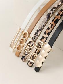 5pcs Metallic Geometric Buckle Belts, Fashionable For Teenagers And Young Women, Suitable For Parties, Gatherings And Casual Occasions Summer, School Fall, Autumn, Halloween - Multicolor - View 5