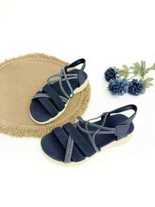 Women's Elastic Band Sandals, Comfortable Walking, Breathable, Open Toe, Ideal For Summer - 藍色 - 查看 2