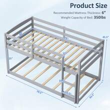 Lifezeal Twin Over Twin Low Bunk Bed With Guardrails Integrated Ladder Kids Wooden Grey/White/Beige/Pink - Grey - View 3