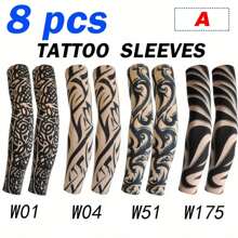 8pcs Tattoo Sleeves - Seamless, Breathable Arm Covers For Cycling & Driving | Sun Protection & Cooling Nylon Fabric Sleeves Cover Arms Fake Tattoo