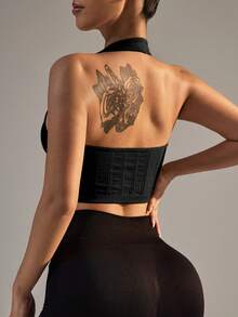Women's Sports Yoga Halter Crop Top - Black - View 2