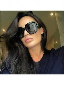 Retro Square Fashion Glasses For Women, Summer Beach Glasses,Oversized Stylish Inspired Shades Vintage Desinger Glasses,Ladies' Gift,Travel Vacation Shopping Party Driving Photos Glasses ﻿CK2276 - 002-F - 查看 3