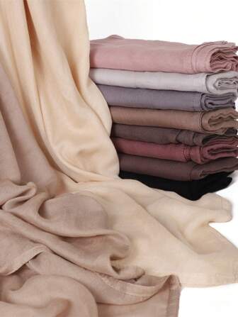 1 件装女士大号纯色人造丝头巾围巾女士高品质披肩穆斯林头巾伊斯兰头巾