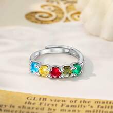 1pc Customized Personalized Birthday Stone Inlaid Carved Ring With 1pc, Customized 1-6 Birthstones, Perfect For Mother's Day, Valentine's Day, Anniversaries, Birthdays, Christmas, Graduation Ceremonies, Family Occasions, Personalized Gifts For Friends, Classmates, And Family - Silver - View 8