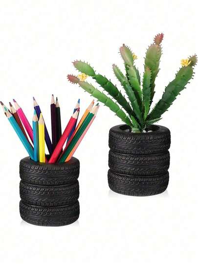 Tyre Shaped Pen Holder - Unique Whimsical Design, Spacious Interior, Stacked Display, Functional Desk Organizer - Perfect For Office Use