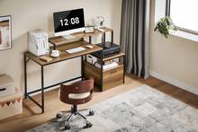 SoBuy Desk With 3 Shelves Computer Desk Office Desk Work Table For Home Office Corner Desk Industrial Design W X H X D Approx. 143 X 90 X 50 Cm FWT103-PF - Brown - View 5