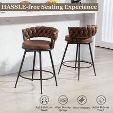 Dyhome 3Pcs  24'' Modern Swivel Bar Stools, 24 Inches Counter Height Bar Stools With Woven Back, Comfy Upholstered Suede Tall Barstools For Kitchen Island, Cafe - Nâu sẫm - Xem 3