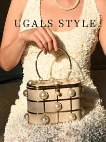 Luxury 2024 Women'S Bridal Wedding Purse Party Prom Rhinestone Pearl Woven Crossbody Bag Fashion Evening Flower Bucket Bags - White - View 2